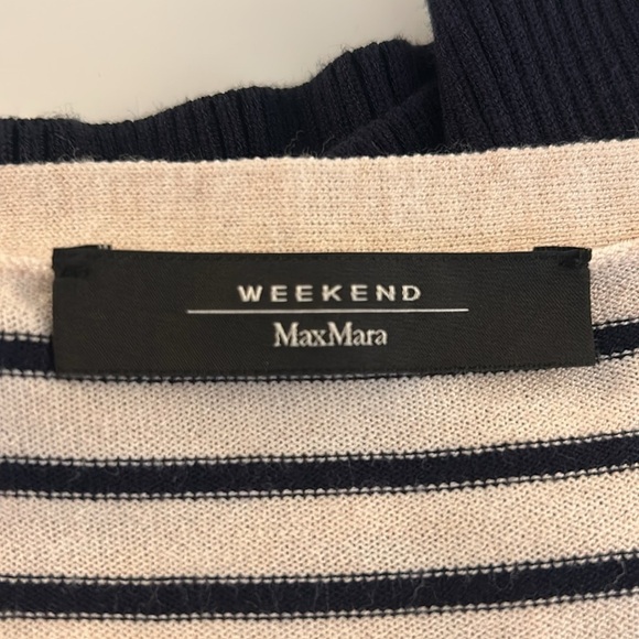 Weekend Max Mara Oversized Cream & Navy Blue Stripe Knit V-neck Sweater Size XS - Picture 6 of 7